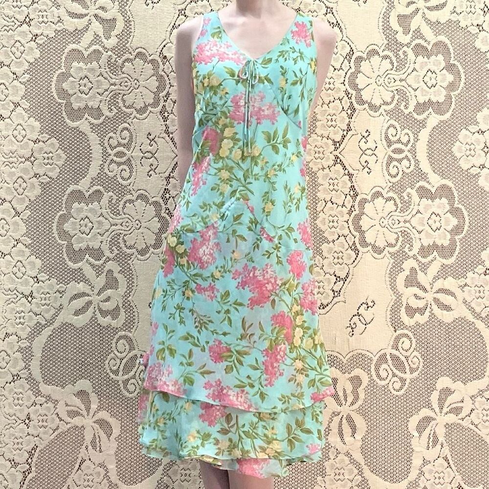 Y2K Karin-stevens Women's Tropical Front tie Ruffle Midi Dress Green and Blue